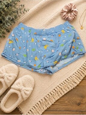 Joyspun Blue Fruit Floral Print Pajama Sleep Lounge Shorts Women’s L 12-14